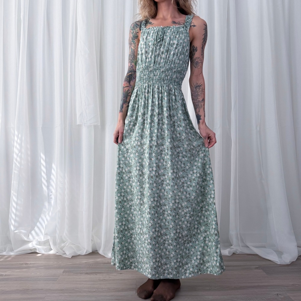 Faded Rose Green Floral Smocked Maxi Dress Large